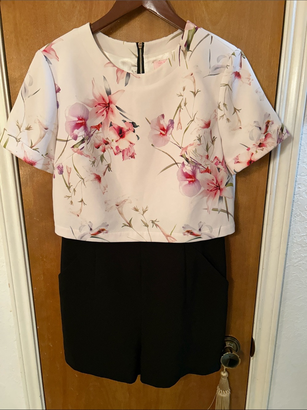 Ted Baker London two piece floral suit with black shorts. 3. Like new
